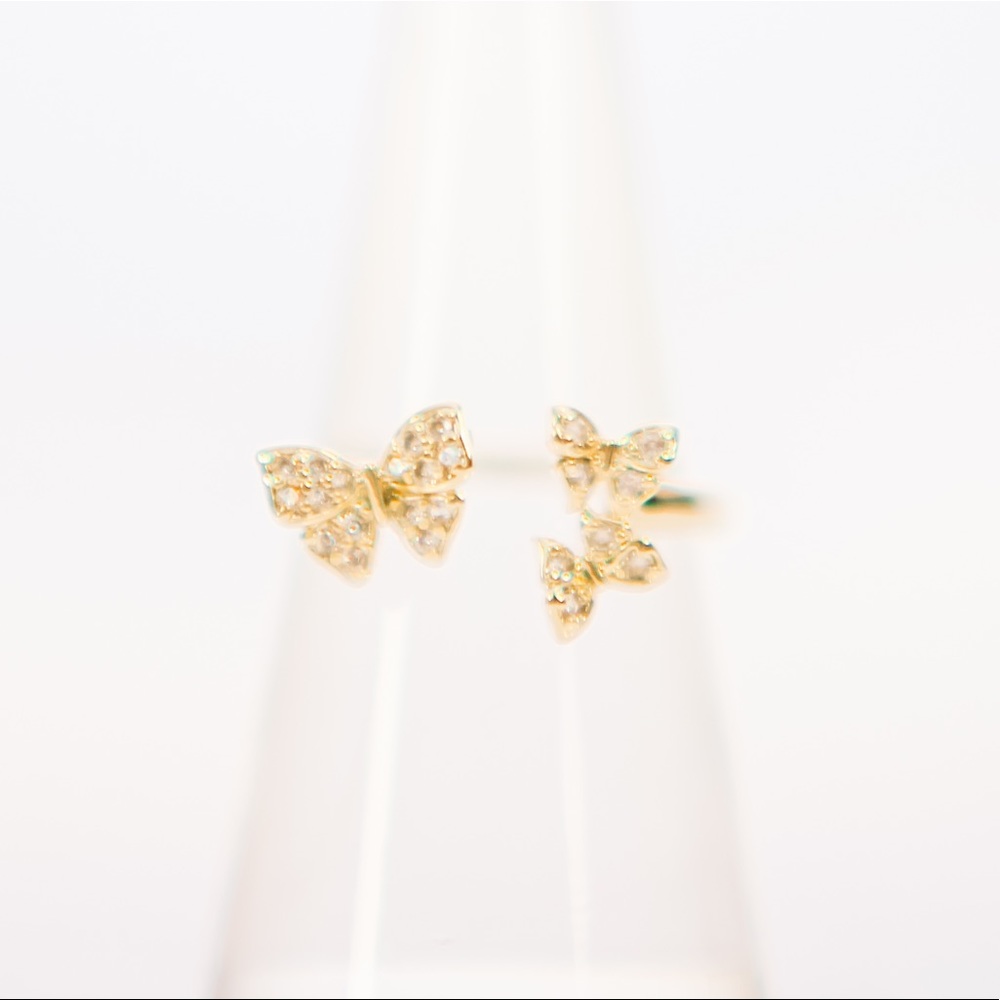 adjustable gold rhinestone butterfly ring